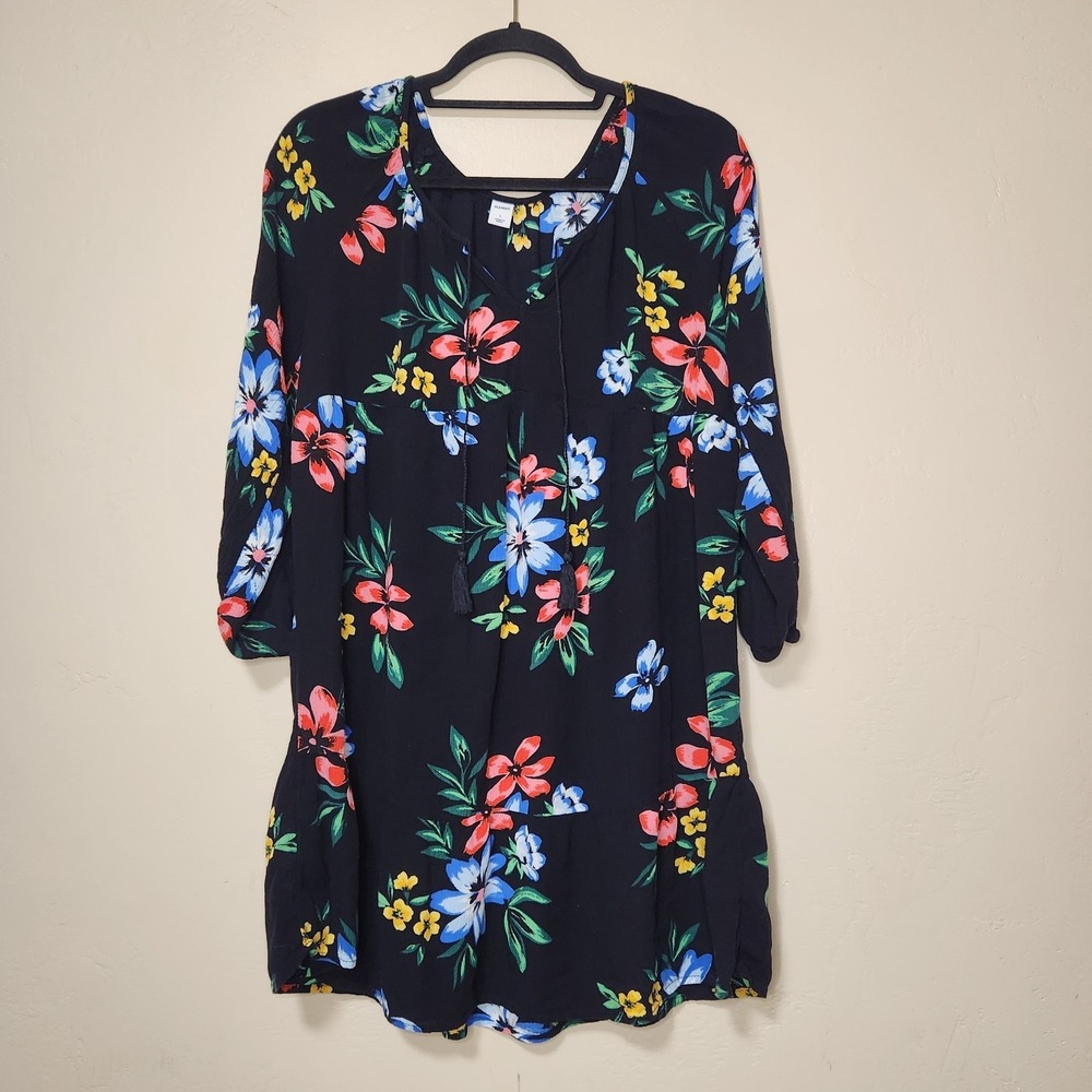 Old Navy Swing Dress Long Sleeve Hawaiian Floral Pattern Size Large